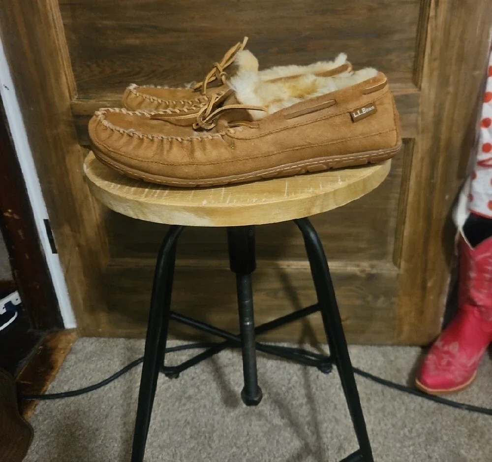 Ll Bean Shearling Chestnut Suede Moccasin Slippers